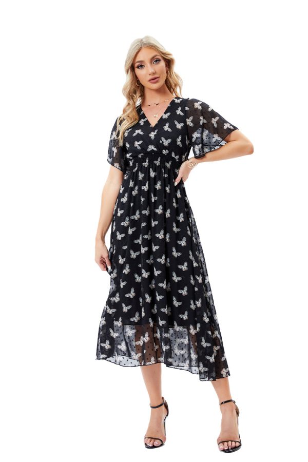 Black Betterfly Floral Print Dress